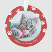 可愛い猫の初めてのクリスマスポープリント赤グリーン オーナメント (正面)