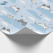 可愛い猫の包み紙 – 凧を青にした猫 ラッピングペーパー (角)