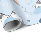 可愛い猫の包み紙 – 凧を青にした猫 ラッピングペーパー (ロールコーナー)