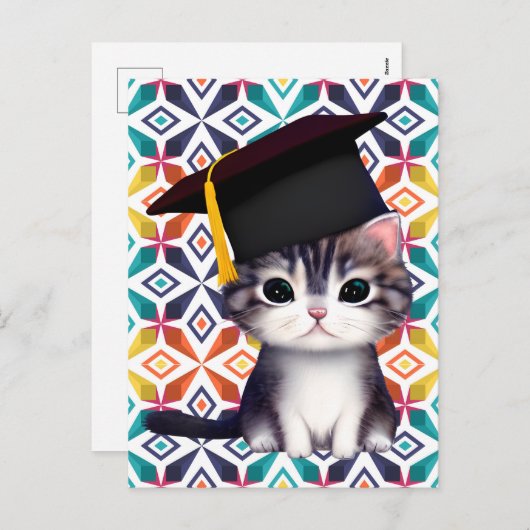 可愛い猫の卒業式の日は画期的 シーズンポストカード (正面/裏面)