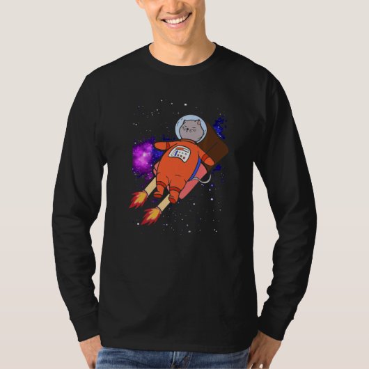 可愛い猫の宇宙乗りポップス Tシャツ (正面)