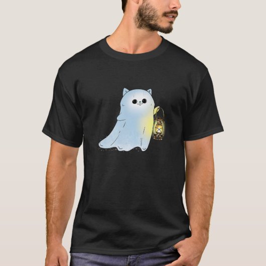 可愛い猫の幽霊ランタンスポックファントムハローウィー Tシャツ (正面)