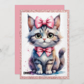 可愛い猫の弓ハッピーバースデー 招待状 (正面/裏面)