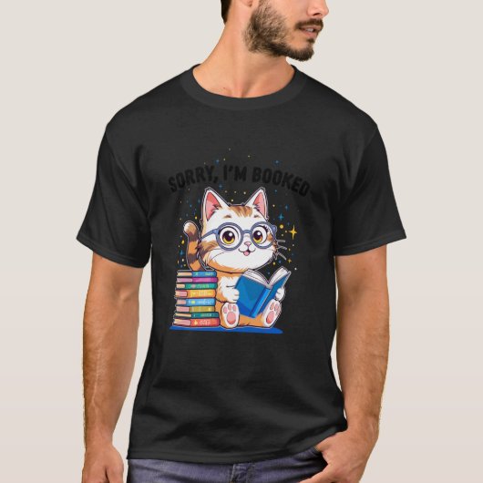可愛い猫の本を読むTシャツ 既に予定が埋まってます Tシャツ (正面)