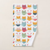 可愛い猫の柄のカラフルなティーカップ子猫 バスタオルセット (ハンドタオル)