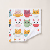 可愛い猫の柄のカラフルなティーカップ子猫 バスタオルセット (ウォッシュタオル)