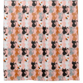 可愛い猫の柄を赤面ピンク シャワーカーテン (正面)