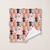 可愛い猫の柄を赤面ピンク バスタオルセット (ウォッシュタオル)