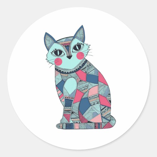 可愛い猫の柄 ラウンドシール (正面)