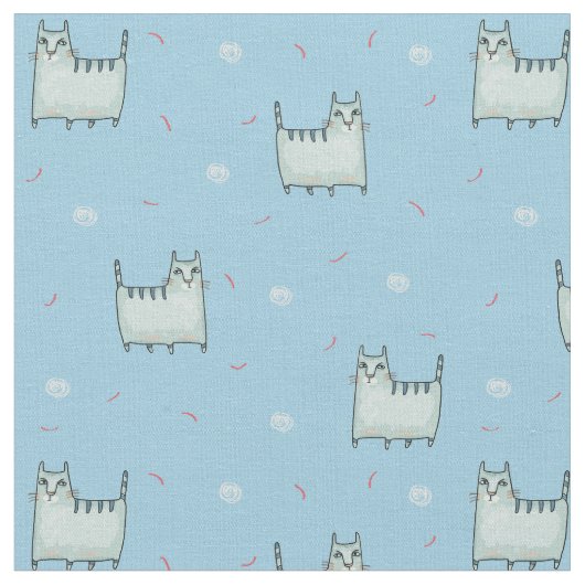 可愛い猫の柄（青） ファブリック (クローズアップ)