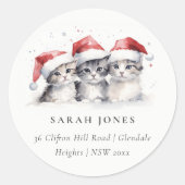 可愛い猫の毛皮と明るいクリスマスアドレス ラウンドシール (正面)