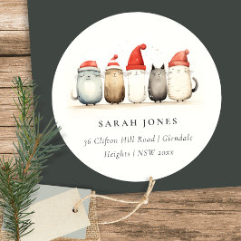 可愛い猫の毛皮と明るいクリスマスアドレス ラウンドシール