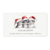 可愛い猫の毛皮と明るいクリスマスアドレス ラベル (正面)