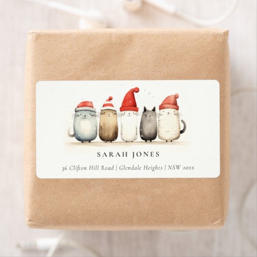 可愛い猫の毛皮と明るいクリスマスアドレス ラベル (インサイチュ)