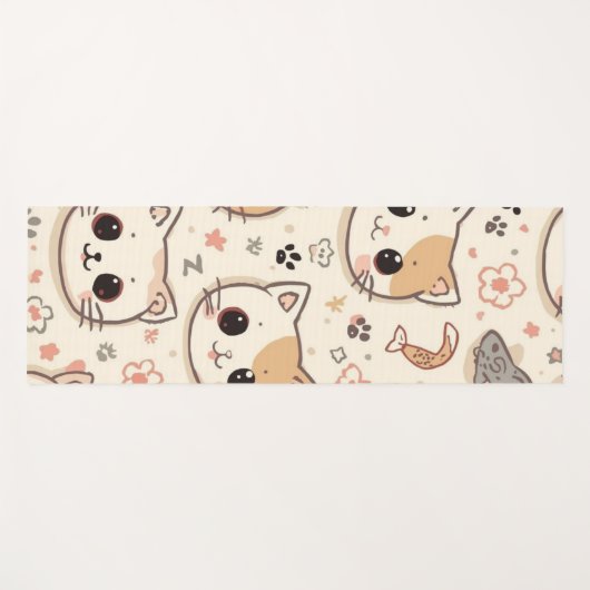 可愛い猫の漫画おもしろい柄パーティー ヨガマット (正面(横))