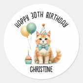 可愛い猫の誕生日会 ラウンドシール (正面)