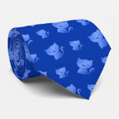 可愛い猫の青い柄 ネクタイ (ロール)