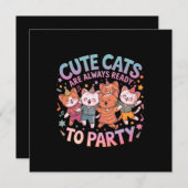 可愛い猫は常にパーティーおもしろい&カラフル 招待状 (正面/裏面)