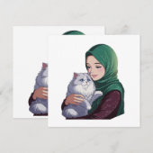 可愛い猫を抱き締めるアキュームガール 招待状 (正面/裏面)