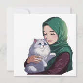 可愛い猫を抱き締めるアキュームガール 招待状 (裏面)