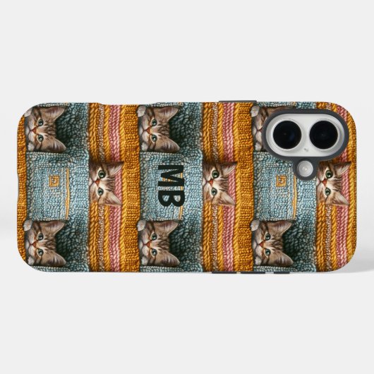 可愛い猫を編んだモノグラムガーリーパーソナライズされた Case-Mate iPhoneケース (裏面 (横))