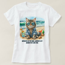 可愛い猫アットビーチ猫好きTシャツ