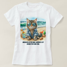 可愛い猫アットビーチ猫好きTシャツ Tシャツ