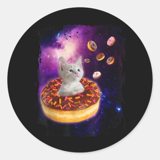 可愛い猫インサイドドーナツ宇宙子猫愛好家 ラウンドシール (正面)