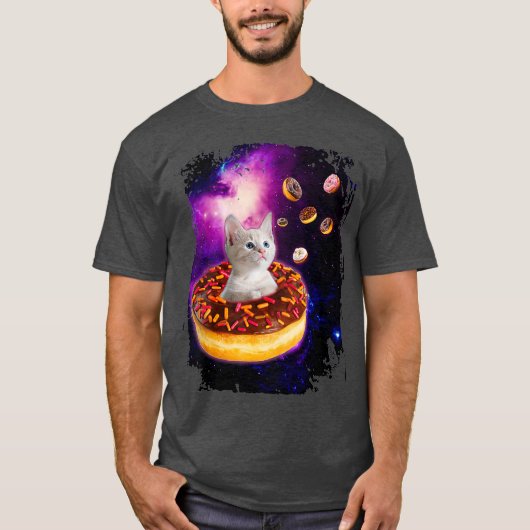 可愛い猫インサイドドーナツin宇宙ボーイズガール子猫 tシャツ (正面)