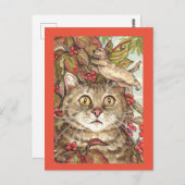 可愛い猫イン秋ドッグウッド犬フェアリー秋はがき ポストカード (正面/裏面)