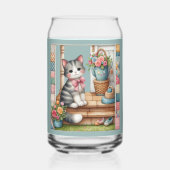 可愛い猫オンポーチ花パッチワーク ガラス缶 (裏面)