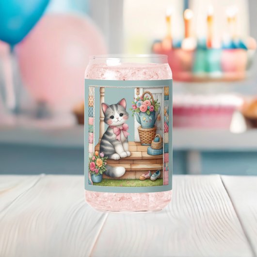 可愛い猫オンポーチ花パッチワーク ガラス缶 (インサイチュ (ベビーシャワー))