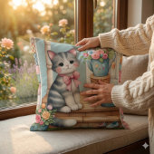 可愛い猫オンポーチ花パッチワーク クッション
