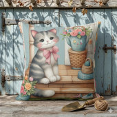 可愛い猫オンポーチ花パッチワーク クッション