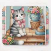 可愛い猫オンポーチ花パッチワーク マウスパッド (正面)
