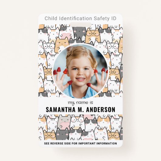 可愛い猫カスタムのモダン写真撮影ID バッジ (正面)