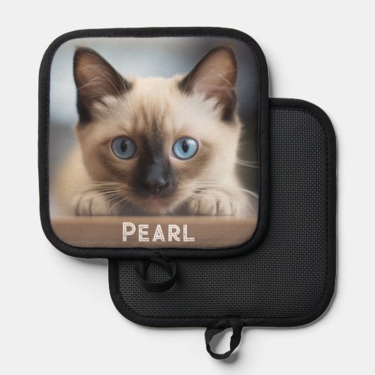 可愛い猫カスタム写真と名前 鍋敷き (正面/裏面)