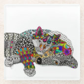 可愛い猫カラフルと犬のガラスのコースター ガラスコースター (正面)