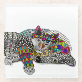 可愛い猫カラフルと犬のガラスのコースター ガラスコースター