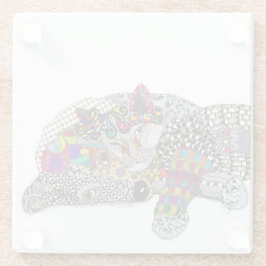 可愛い猫カラフルと犬のガラスのコースター ガラスコースター (裏面)