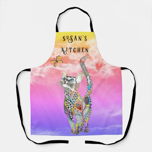可愛い猫カラフルと蝶エプロン エプロン (正面)