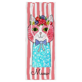 可愛い猫カラフルワインのトートバッグ ワインギフトバッグ