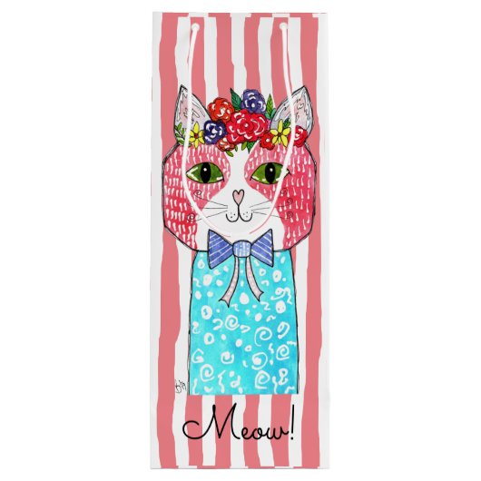 可愛い猫カラフルワインのトートバッグ ワインギフトバッグ (裏面)