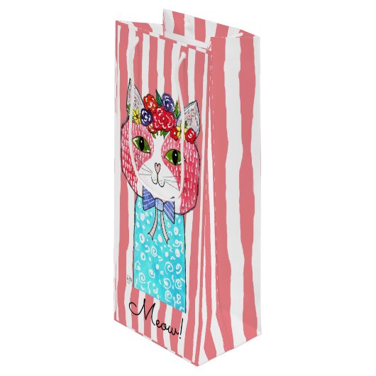 可愛い猫カラフルワインのトートバッグ ワインギフトバッグ (正面アングル)