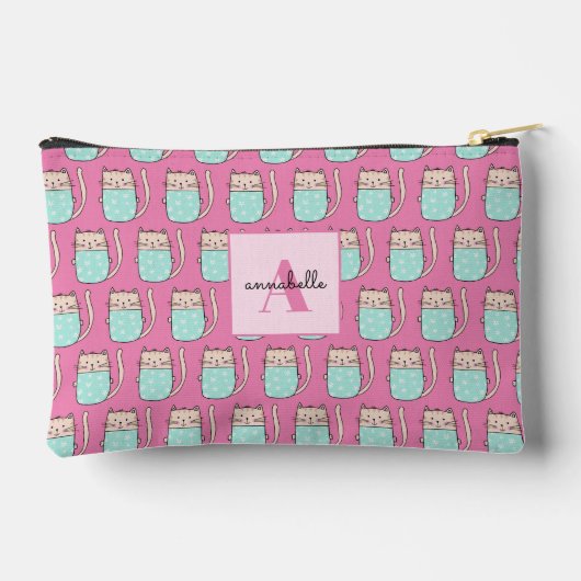 可愛い猫ガールズピンクモノグラム アクセサリーポーチ (裏面)