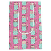 可愛い猫ガールズピンク ミディアムペーパーバッグ (裏面)