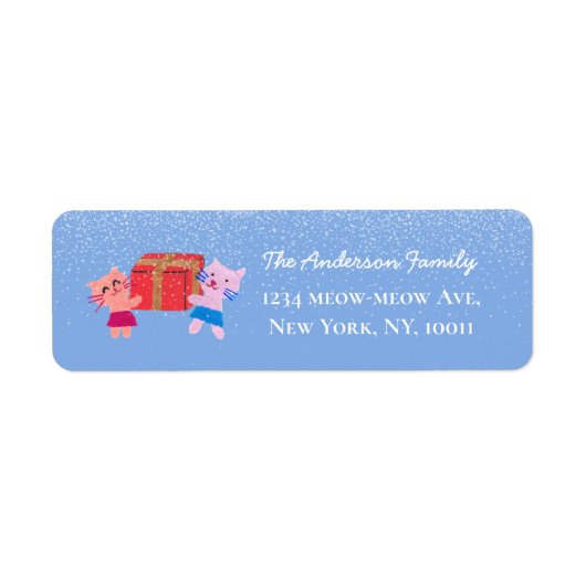 可愛い猫ギフトmoss blueクリスマス差出人住所 ラベル (正面)