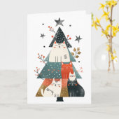 可愛い猫クリスマスツリーお洒落ミオウィクリスマス カード (黄色い花)