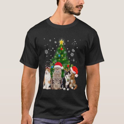 可愛い猫クリスマスツリー猫クリスマス猫ママ女性キ Tシャツ (正面)