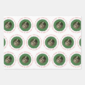 可愛い猫クリスマスリースカスタムペット写真 ラッピングペーパーシート (正面)